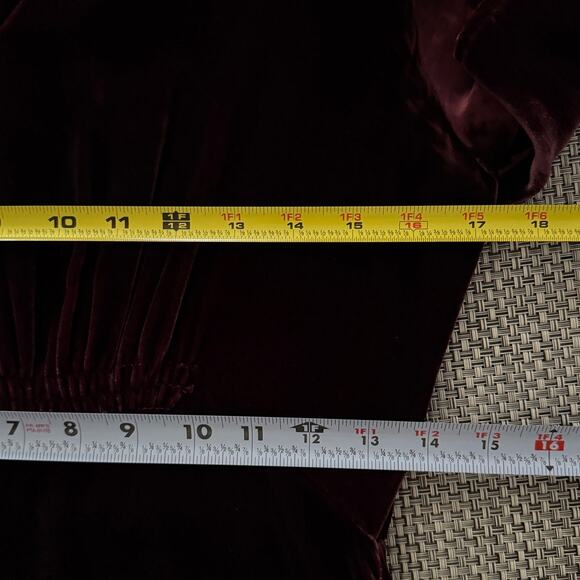 KACHEL BY ANTHROPOLOGIE Silk Velvet V-neck Short Sleeve Midi Dress 12 Burgundy - Picture 6 of 7